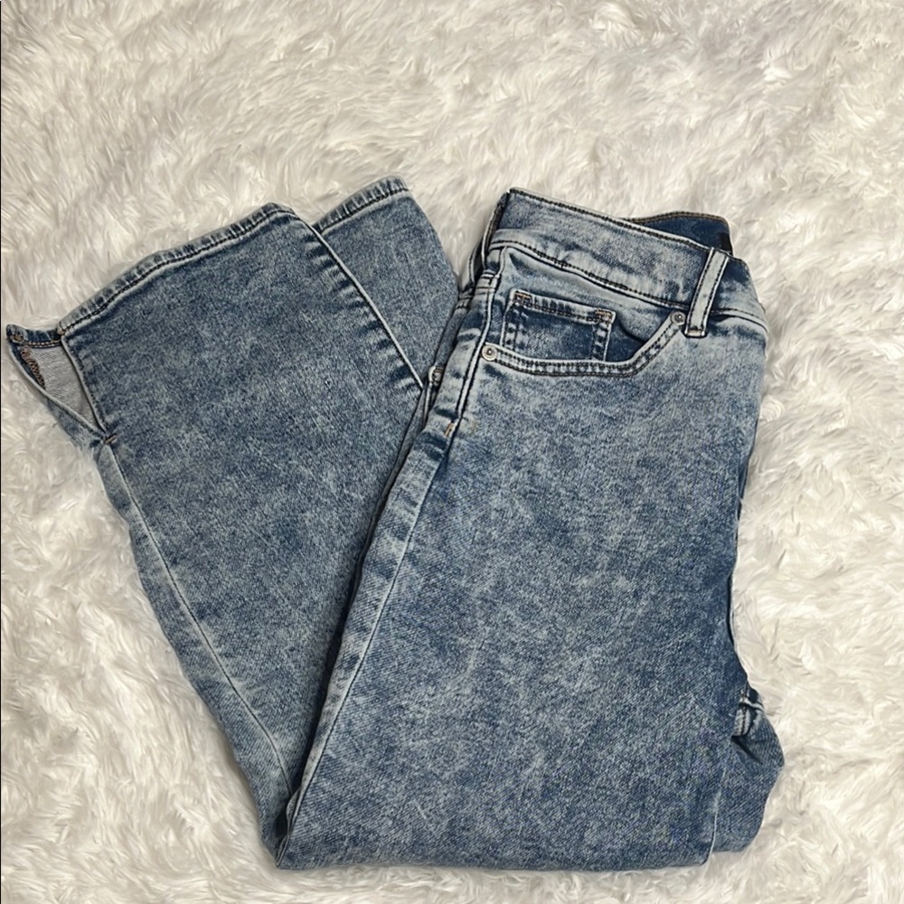 Express straight ankle high rise acid wash jeans